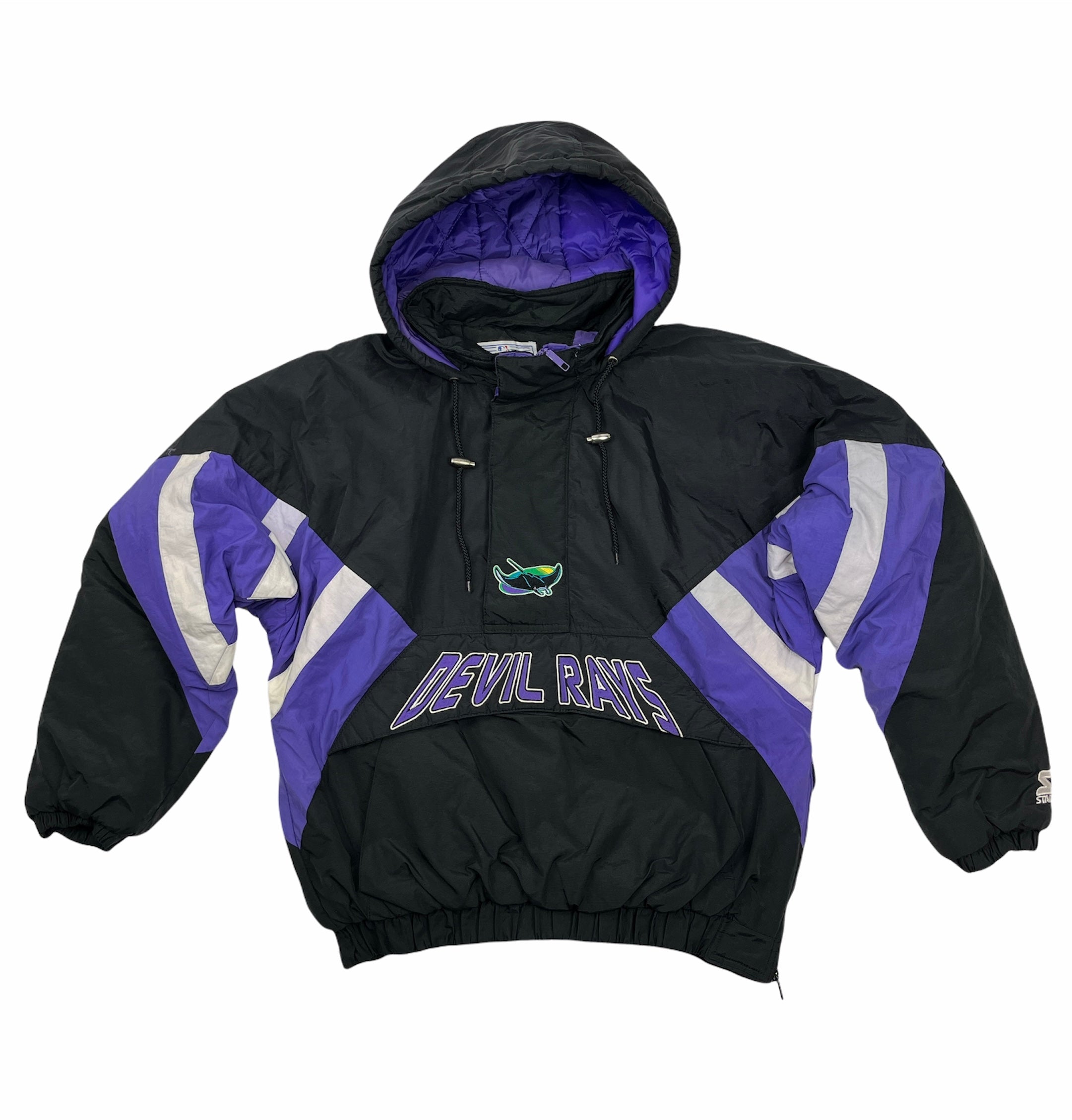 2000s Tampa Bay Devil Rays Game Issued Black Bench Jacket With Hood Starter  XL