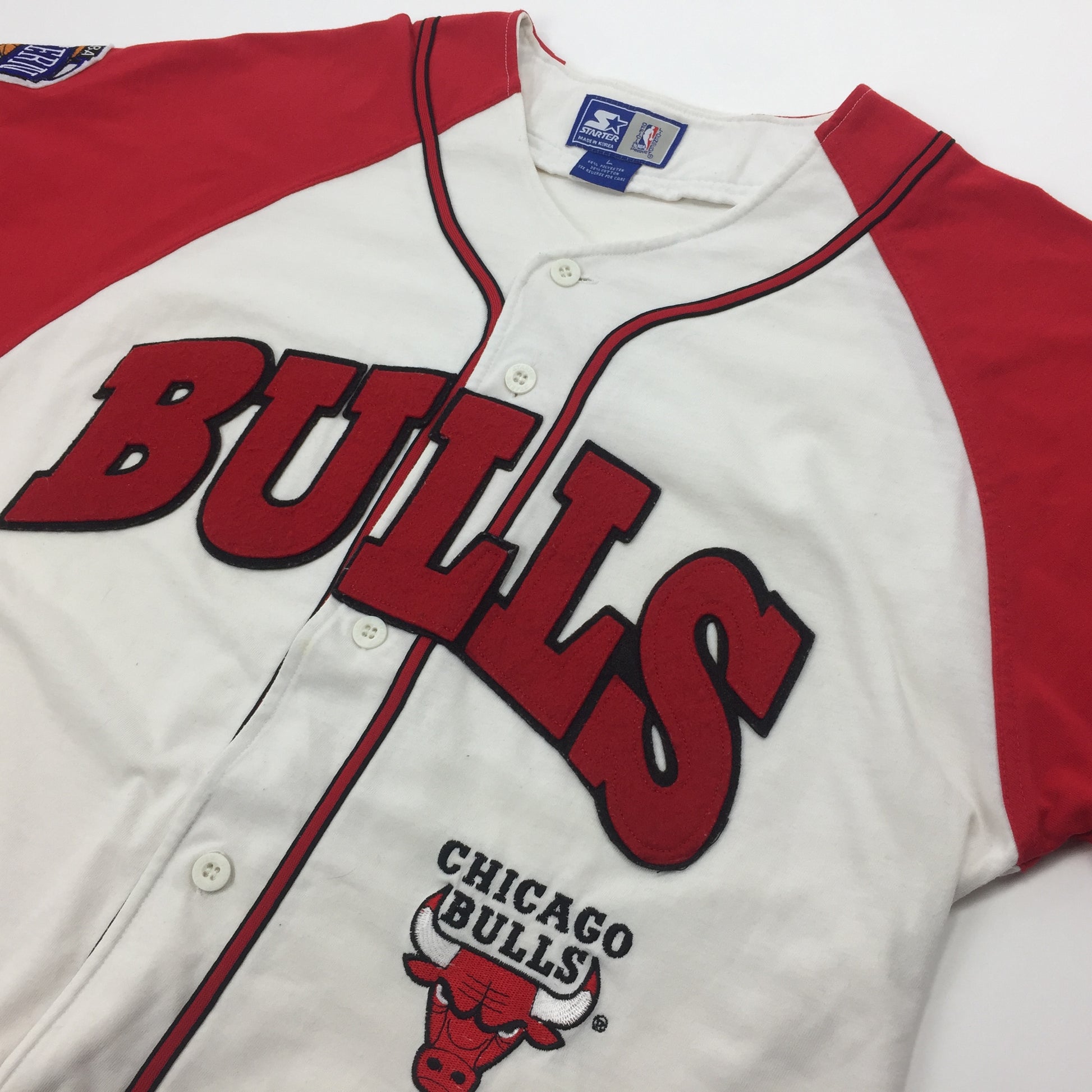 Chicago Bulls 1990's Pinstripe Starter Baseball Jersey - Antigua